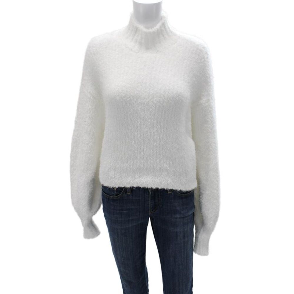 NA-KD Womens Pullover Sweater Mock Neck Long Sleeve White Polyester Size S